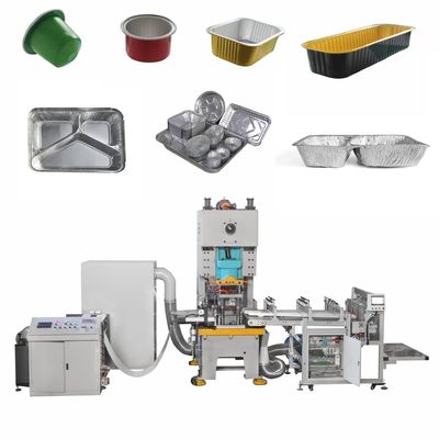 1.5KW Full Automatic 3 Compartment Laminated Airline Sealable Disposable Food Aluminum Foil Container Making Equipment