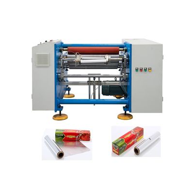 0.009-0.03mm Raw Material Semi-automatic 2 Spindles Aluminium Foil Rewinding Machinery