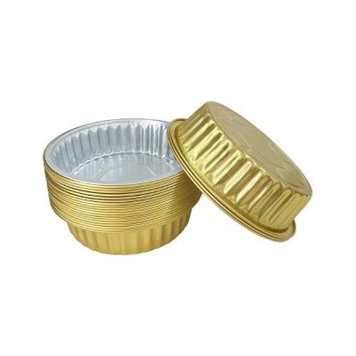 Golden Aluminum Foil Trays with Lid Disposable Round BBQ Box Takeaway Lunch Container